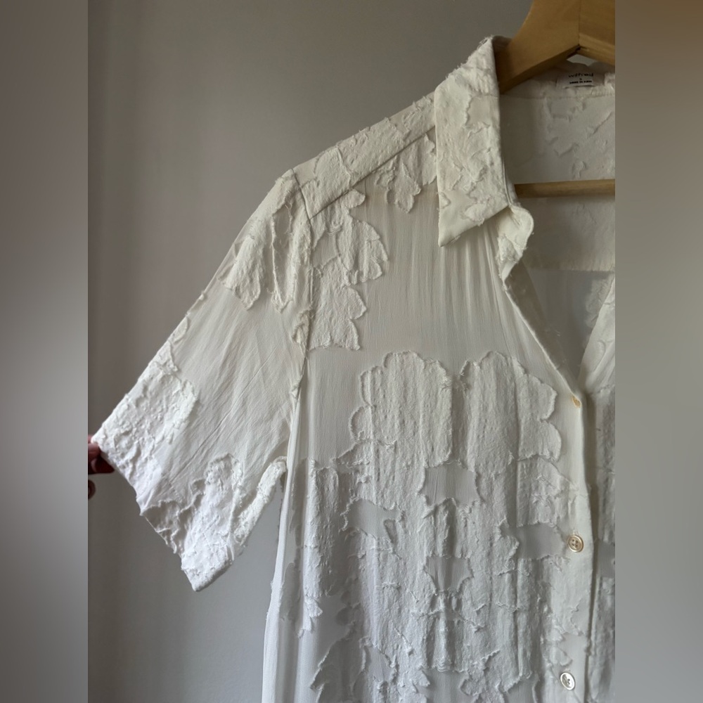 Wilfred Flowy White Textured Floral Shirt Dress - Picture 2 of 5
